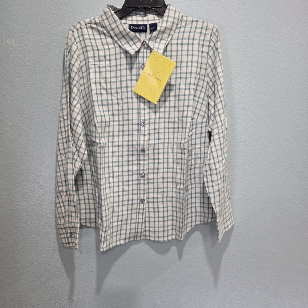 Denim & Co. Women's Blue Checkered Shirt Size 1X